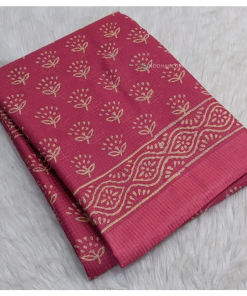 CODE WS715 : Pink kota art silk saree(soft and lightweight ,thin fabric) floral block prints all over, block printed pallu with tassels, running blouse with block printed borders.